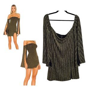 Michael Costello X Revolve Sandrine Mini Dress Gold Black Long Sleeve XL ASO TV